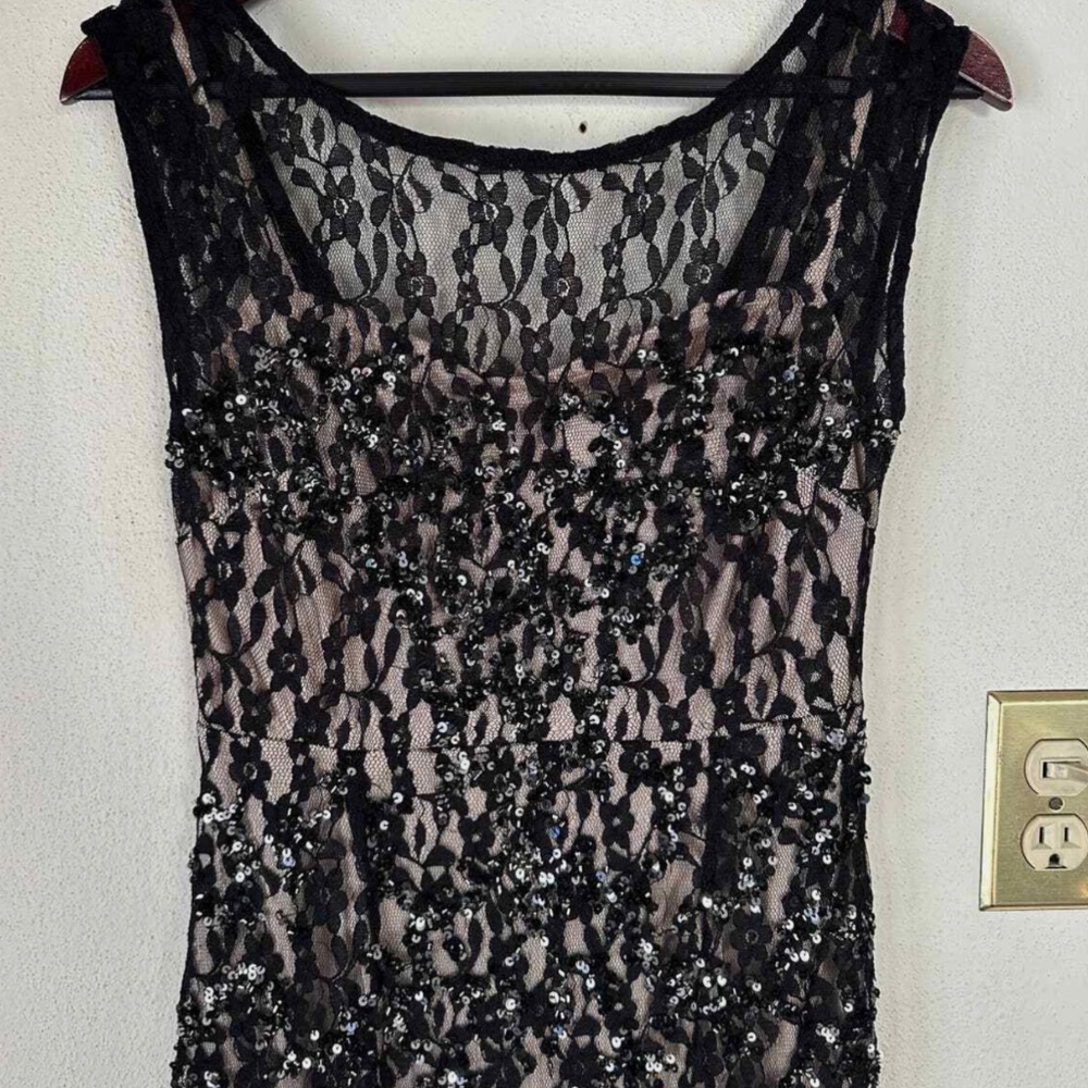 Cache Black Lace Sequined Pleated Bottom Gown Ful… - image 4